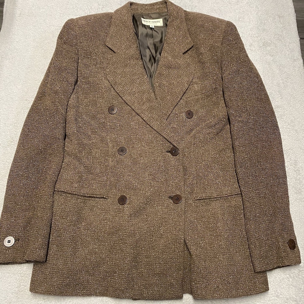 Giorgio Armani Blazer Womens 12 Brown Sparkle Double Breasted Italy Textured‎